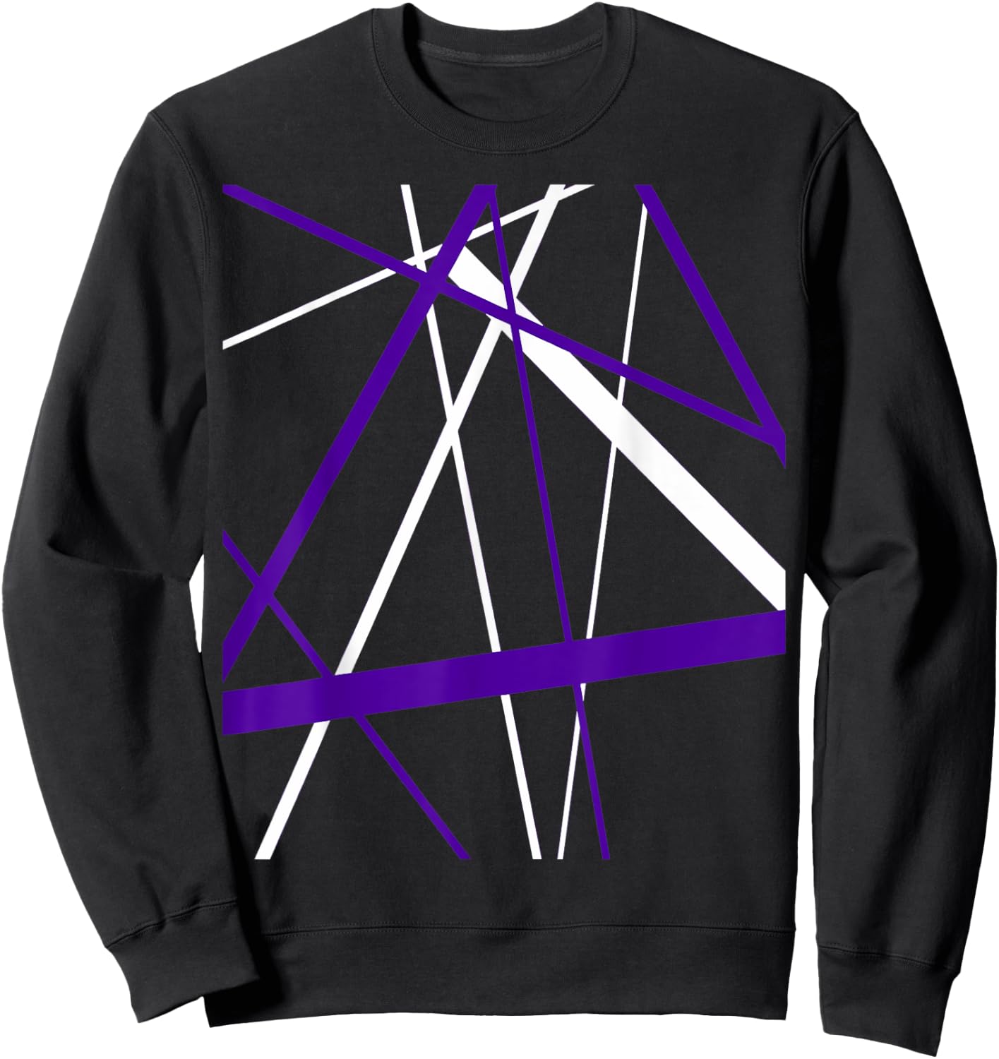 Seamless Abstract White and Lilac Strips Cut Out Pattern Sweatshirt - Sweatshirt | Black