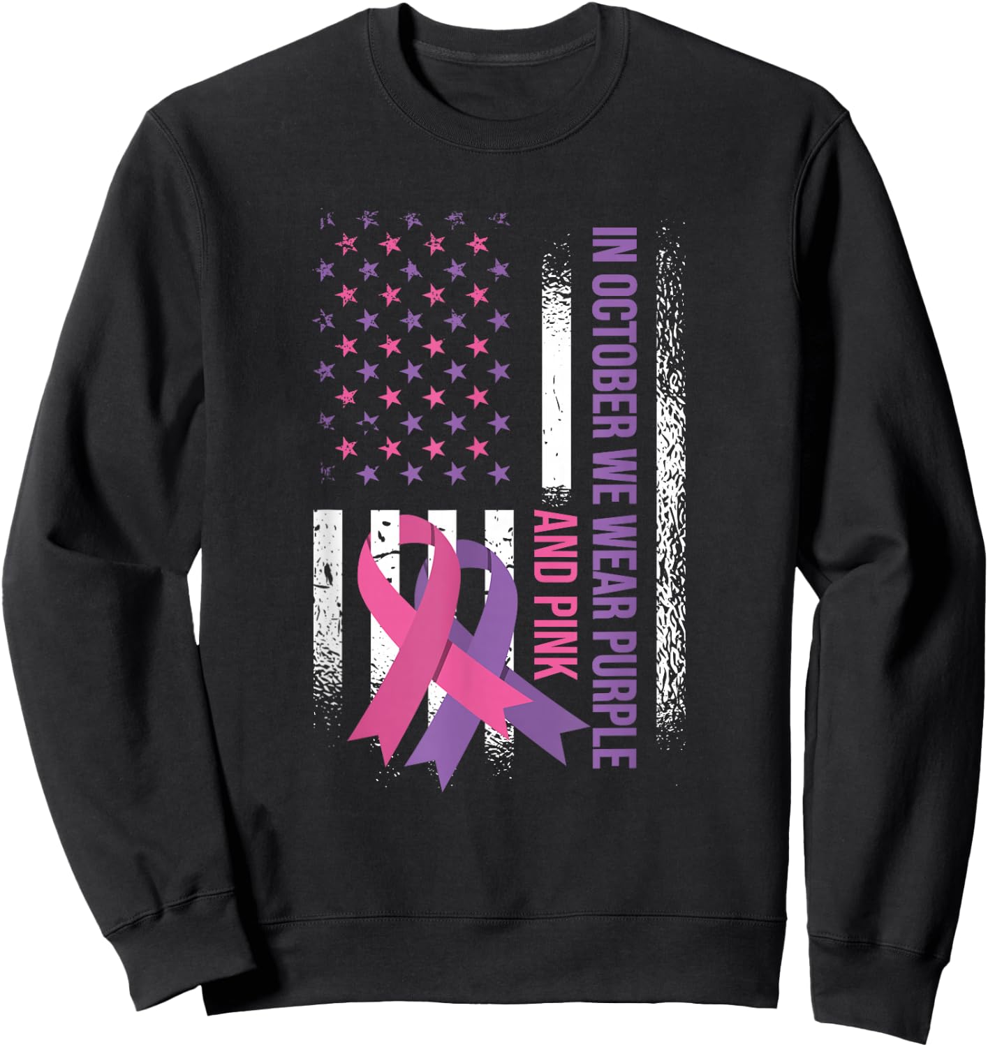 American Flag Breast Cancer and Domestic Violence Awareness Sweatshirt - Sweatshirt | Black
