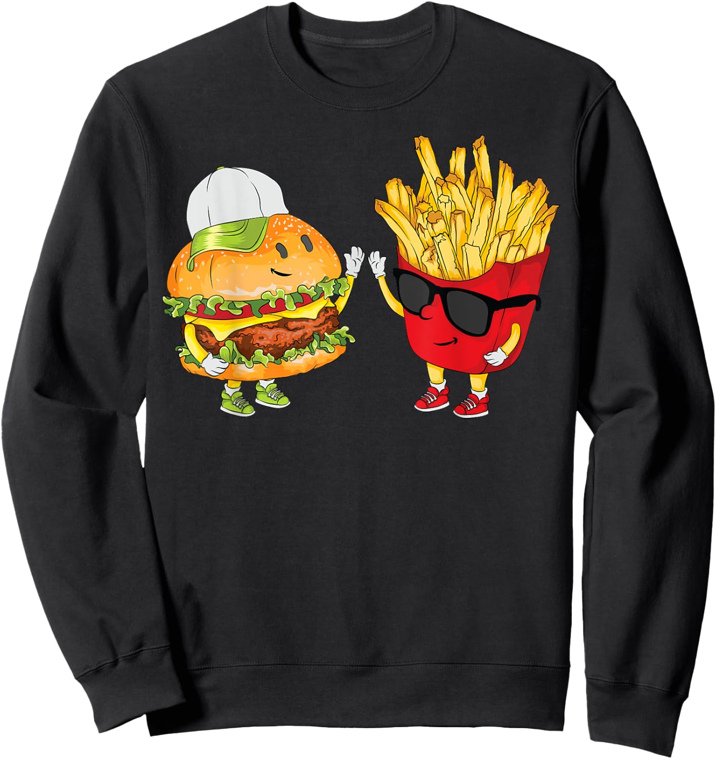 Hamburger Fries High Five | Cool Fun Combo Snacks Funny Gift Sweatshirt - Sweatshirt | Black