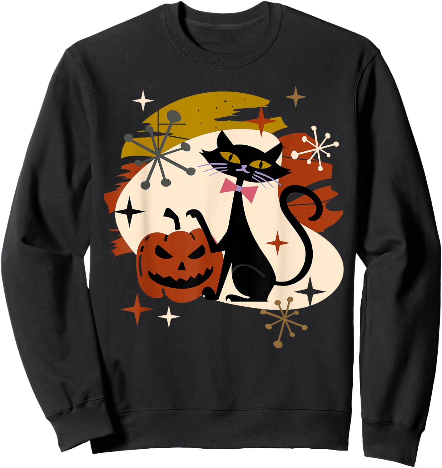 Black Cat and Pumpkin Atomic Retro Halloween Sweatshirt - Sweatshirt | Black