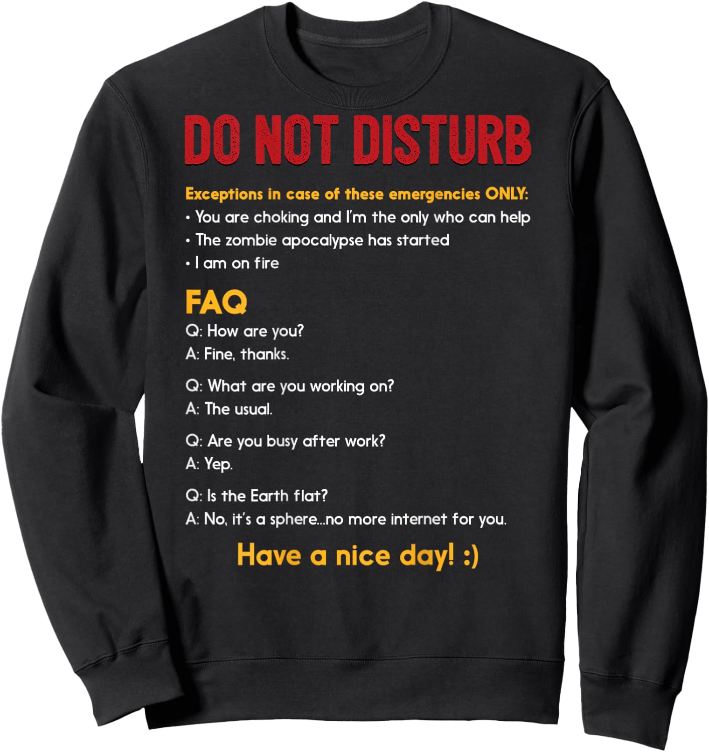 Work Shirt Do Not Disturb Back Print FAQ Meme Sweatshirt - Sweatshirt | Black