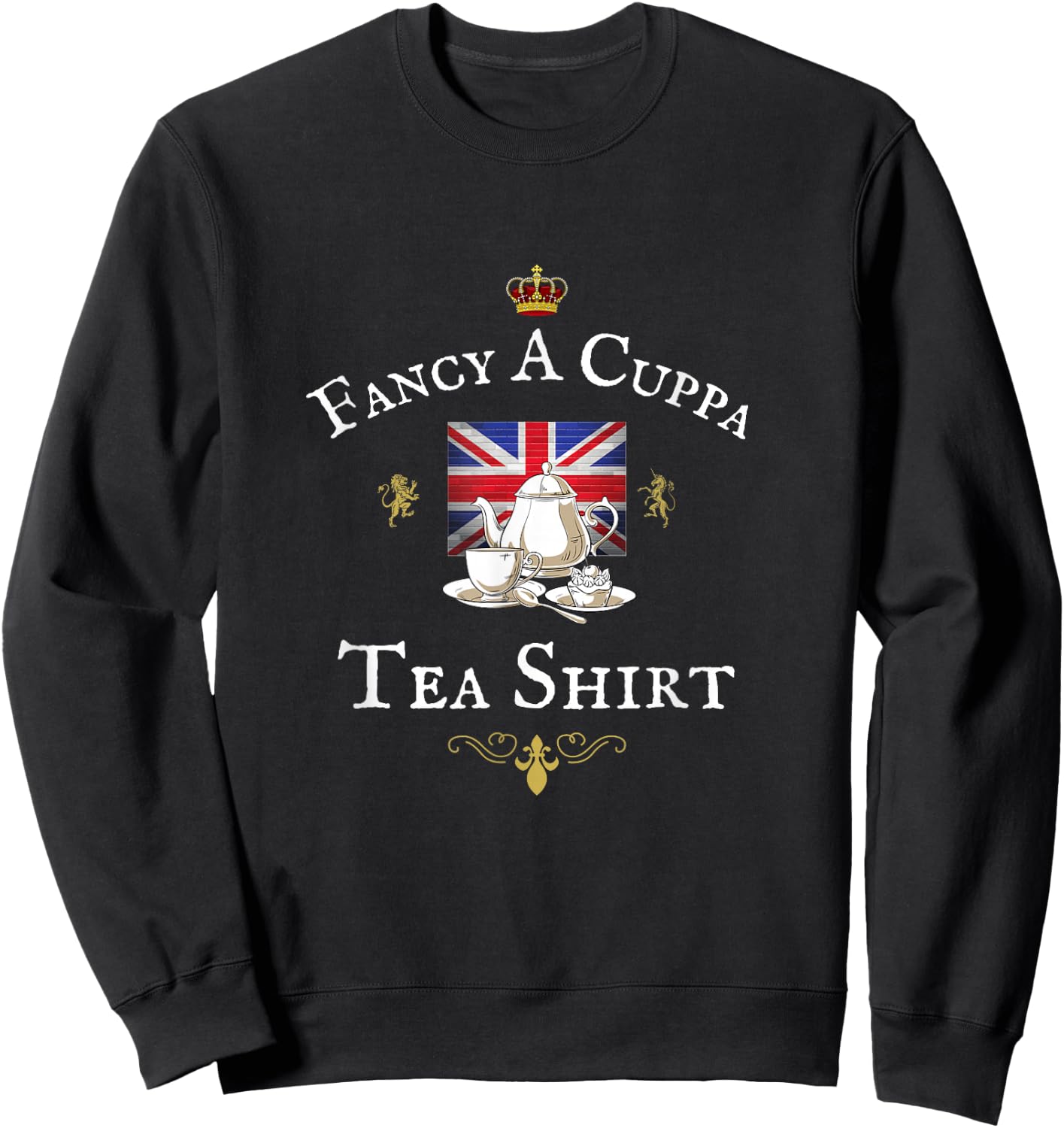 Fancy a Cuppa Tea, Funny British Proud Uk Union Jack Flag Sweatshirt - Sweatshirt | Black