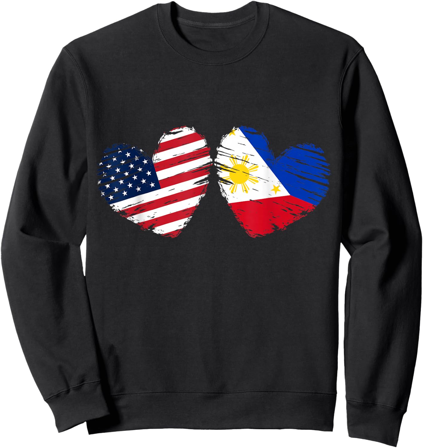 USA Philippines Flag Heart Valentines Day Filipino American Sweatshirt - Sweatshirt | Black