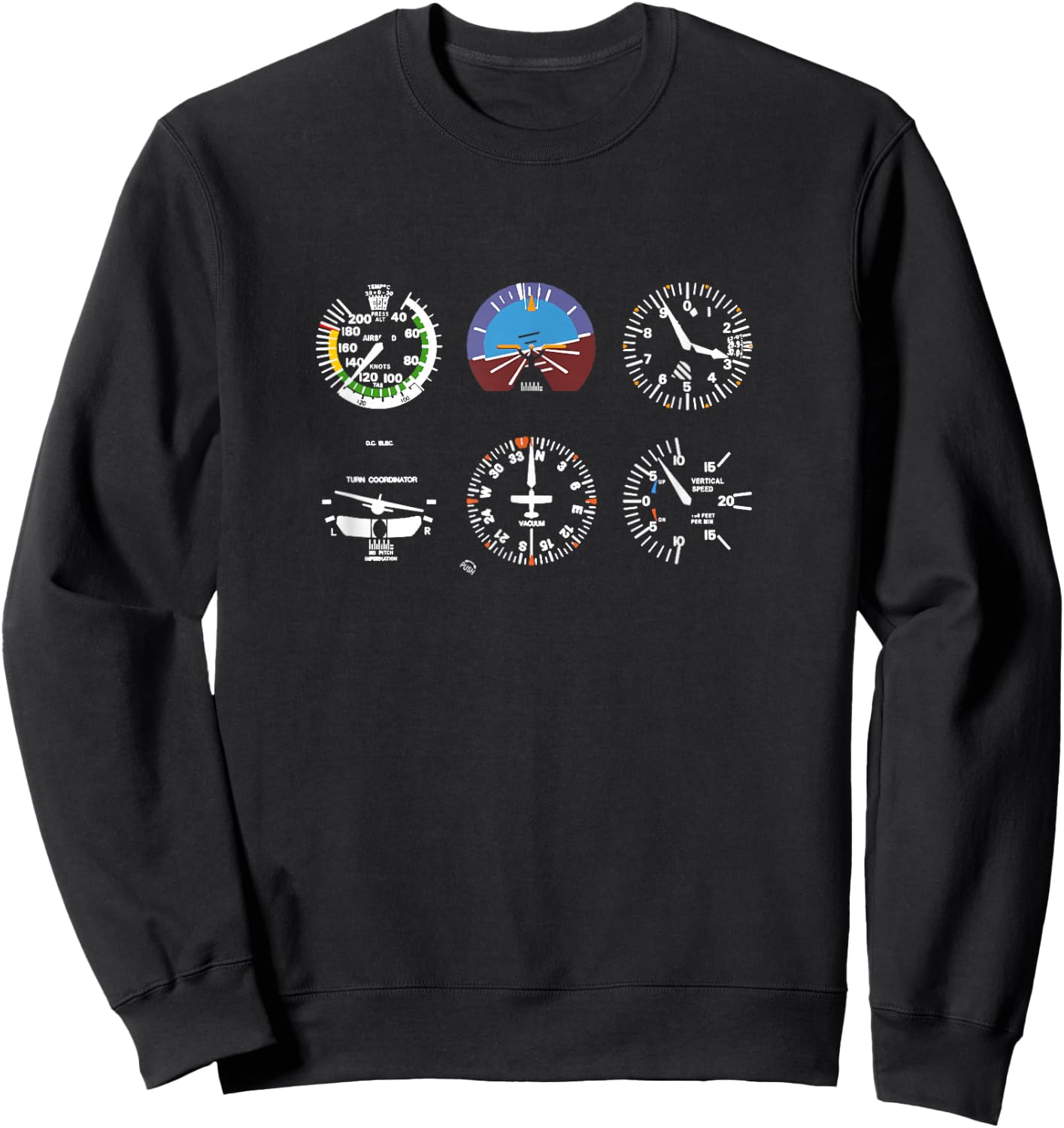 Cockpit 6 Dials Flight Simulator Pilot Aeroplane Sweatshirt - Sweatshirt | Black