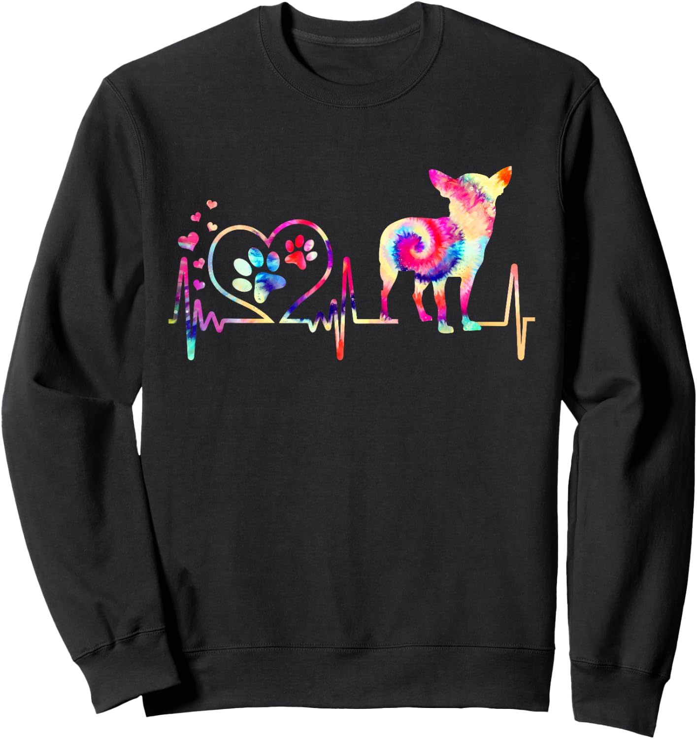 Chihuahua Dog Tie Dye Heart Beat Puppy Dog Lover Sweatshirt - Sweatshirt | Black