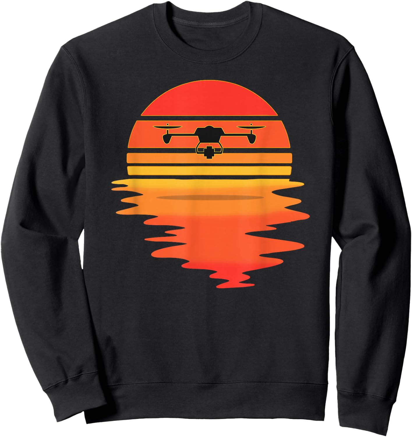 Retro Drone Pilot - Vintage Sunset Aviator Flying Quadcopter Sweatshirt - Sweatshirt | Black