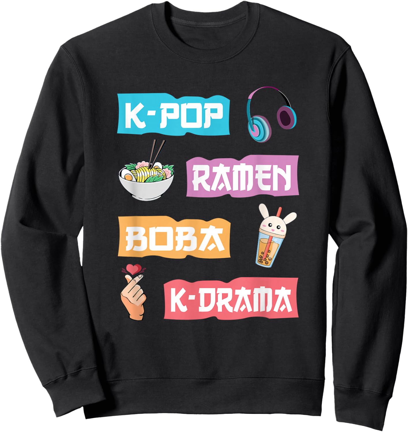 K-Pop Ramen Boba K-Drama - Cute Anime Ramen Small Sweatshirt - Sweatshirt | Black