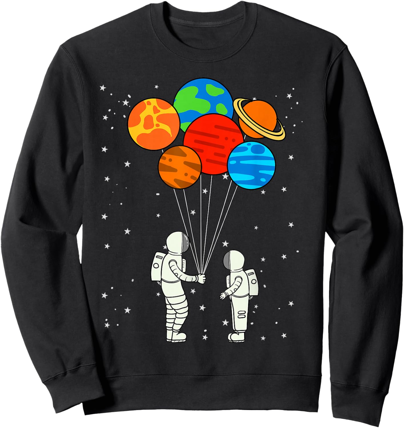 Planet Balloons Astronaut Planets Galaxy Outer Space Sweatshirt - Sweatshirt | Black
