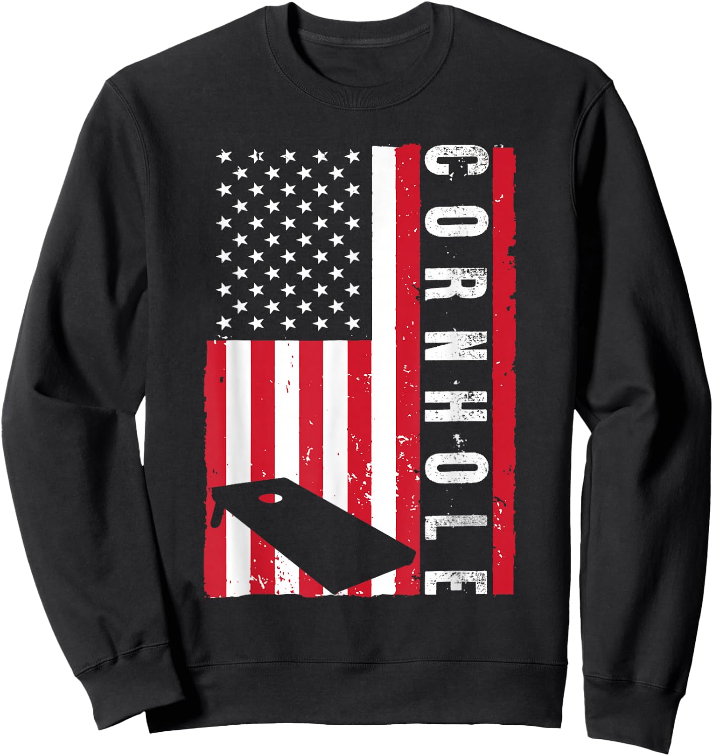 Cool Cornhole Art Men Women American Flag Corn Hole Player Sweatshirt - Sweatshirt | Black