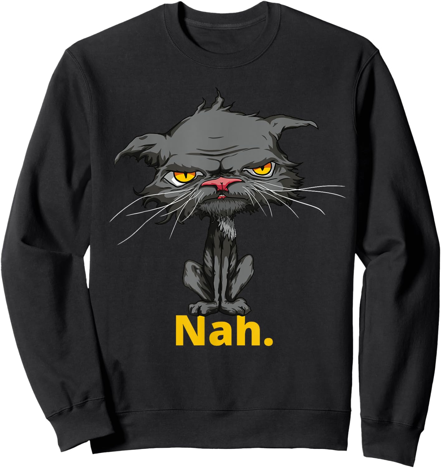 Cat Nah Funny Bored Cat Yellow Eyes Cat Lovers Kitten Women Girls Kids Sweatshirt - Sweatshirt | Black