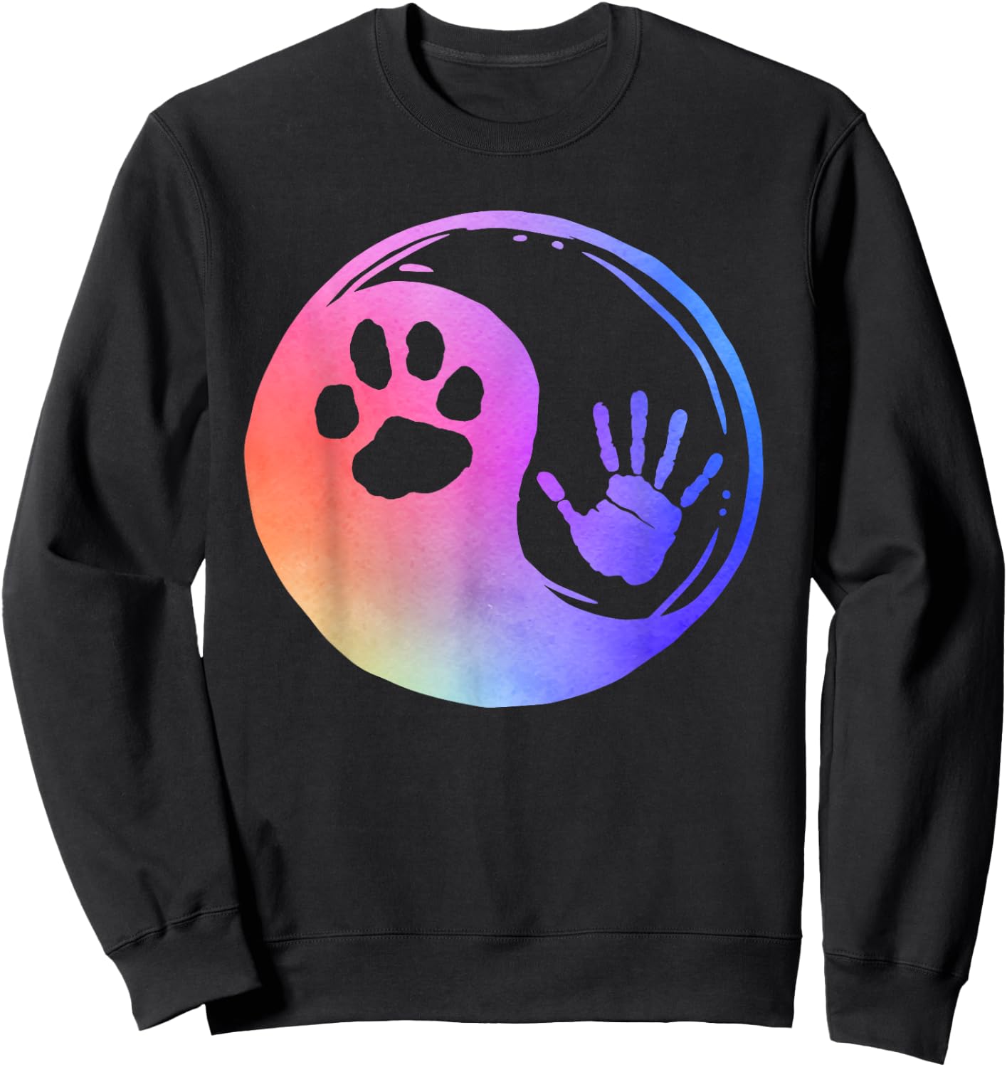 Dog Cat Paw Print Hand Yin Yang Rainbow Pawprint Hand Print Sweatshirt - Sweatshirt | Black