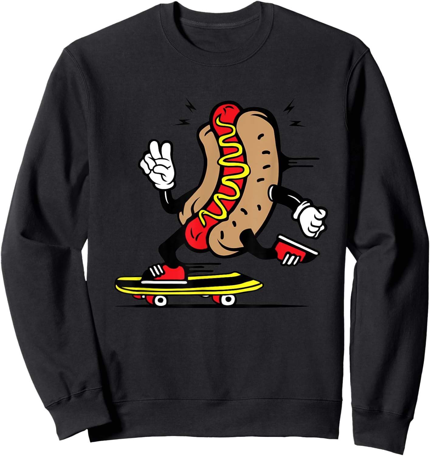 Hot Dog Bun Skateboarding Hotdog Skating Kawaii Skater Funny Women Kids Sweatshirt - Sweatshirt | Black