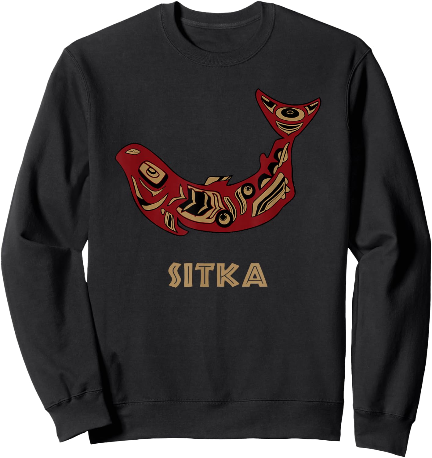 Sitka Alaska PNW Native American Indian Salmon Fishermen Art Sweatshirt - Sweatshirt | Black