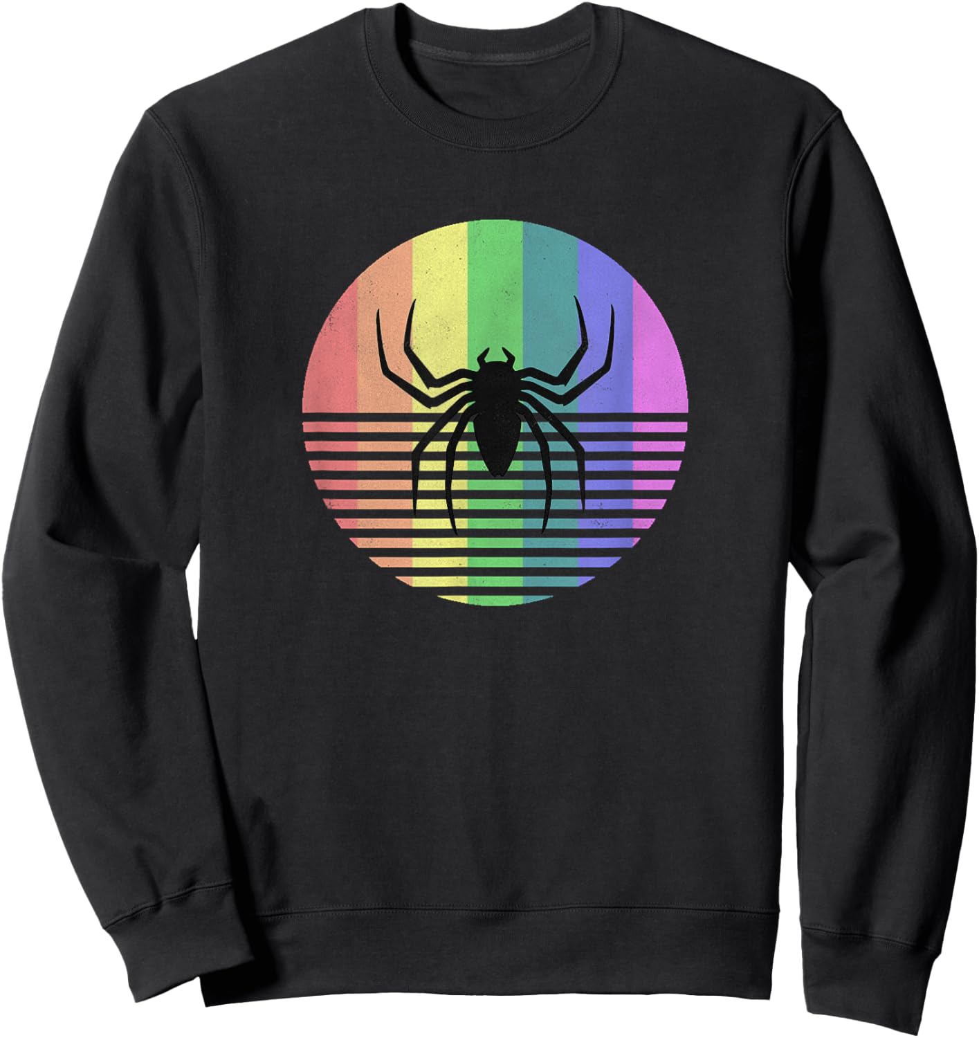 Retro Spider Gay Pride Rainbow Flag Vintage Gift Distressed Sweatshirt - Sweatshirt | Black