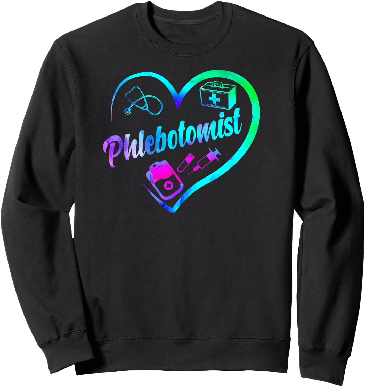 Phlebotomist Tech Technician Heart Watercolor Sweatshirt - Sweatshirt | Black