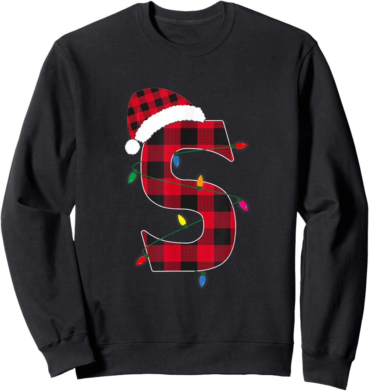 Awesome Letter S Initial Name Buffalo Plaid Christmas Sweatshirt - Sweatshirt | Black