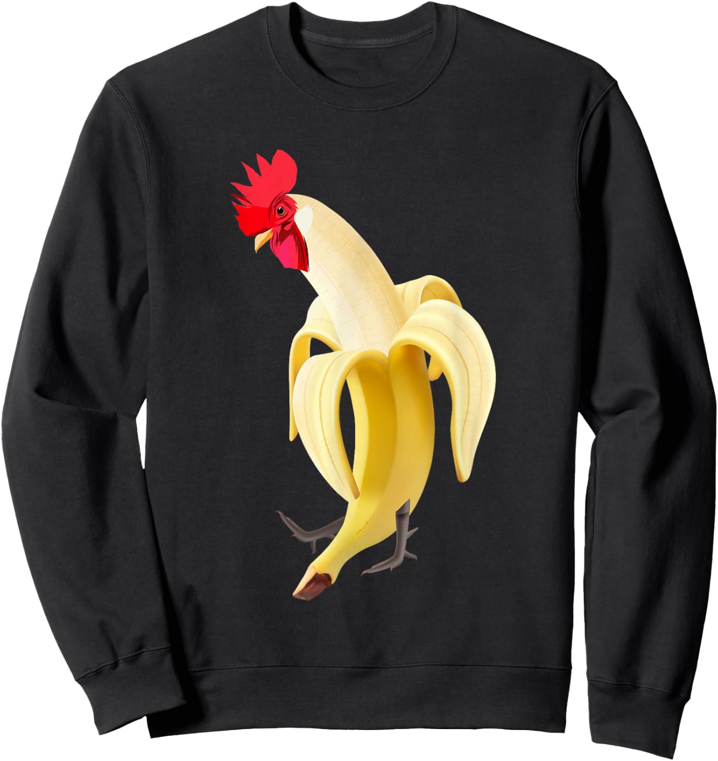 Funny Rooster Cockerel Chicken in Banana Sweatshirt - Sweatshirt | Black