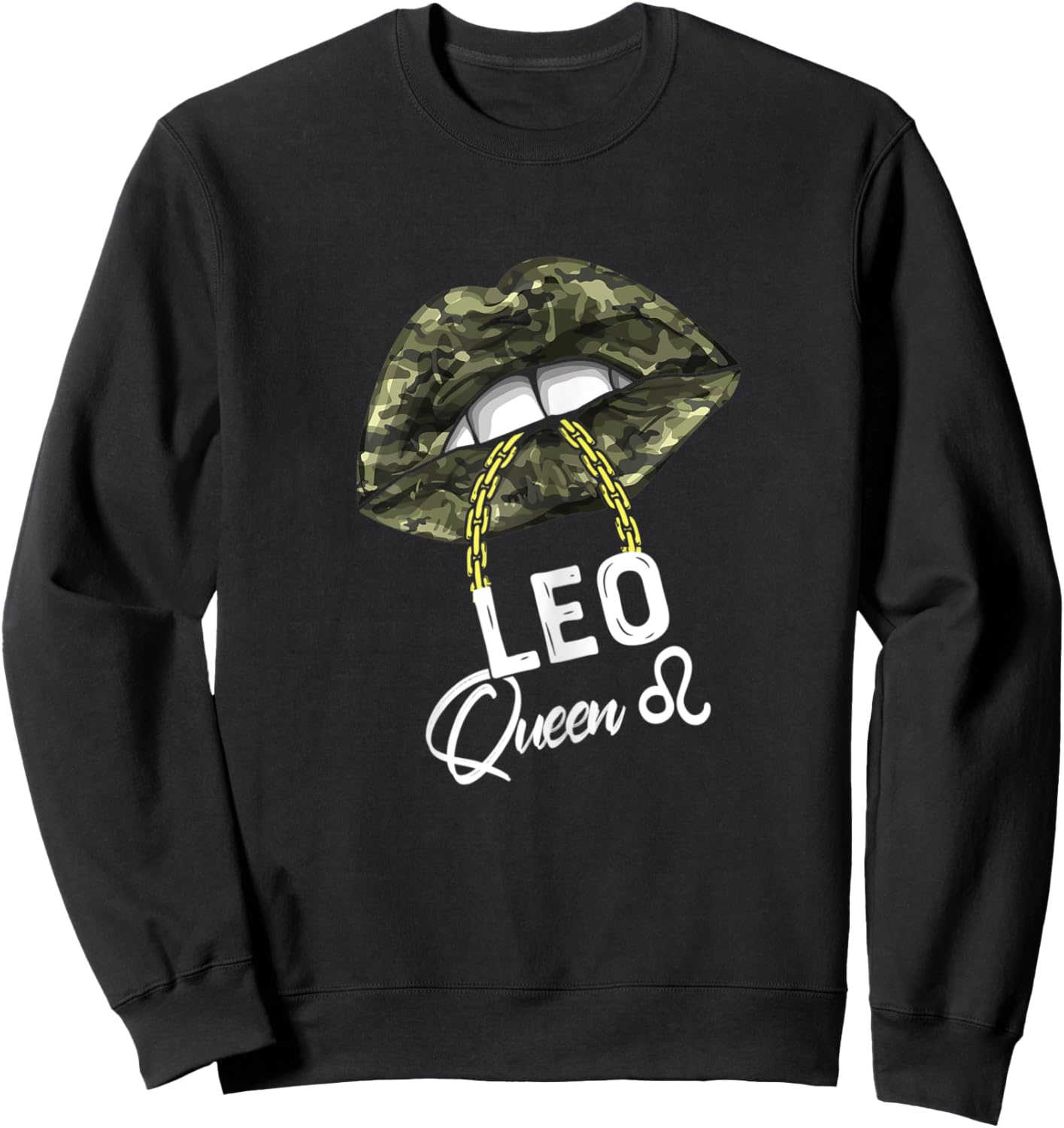 Army Leo Queen Lips Camouflage Military Green Sweatshirt - Sweatshirt | Black