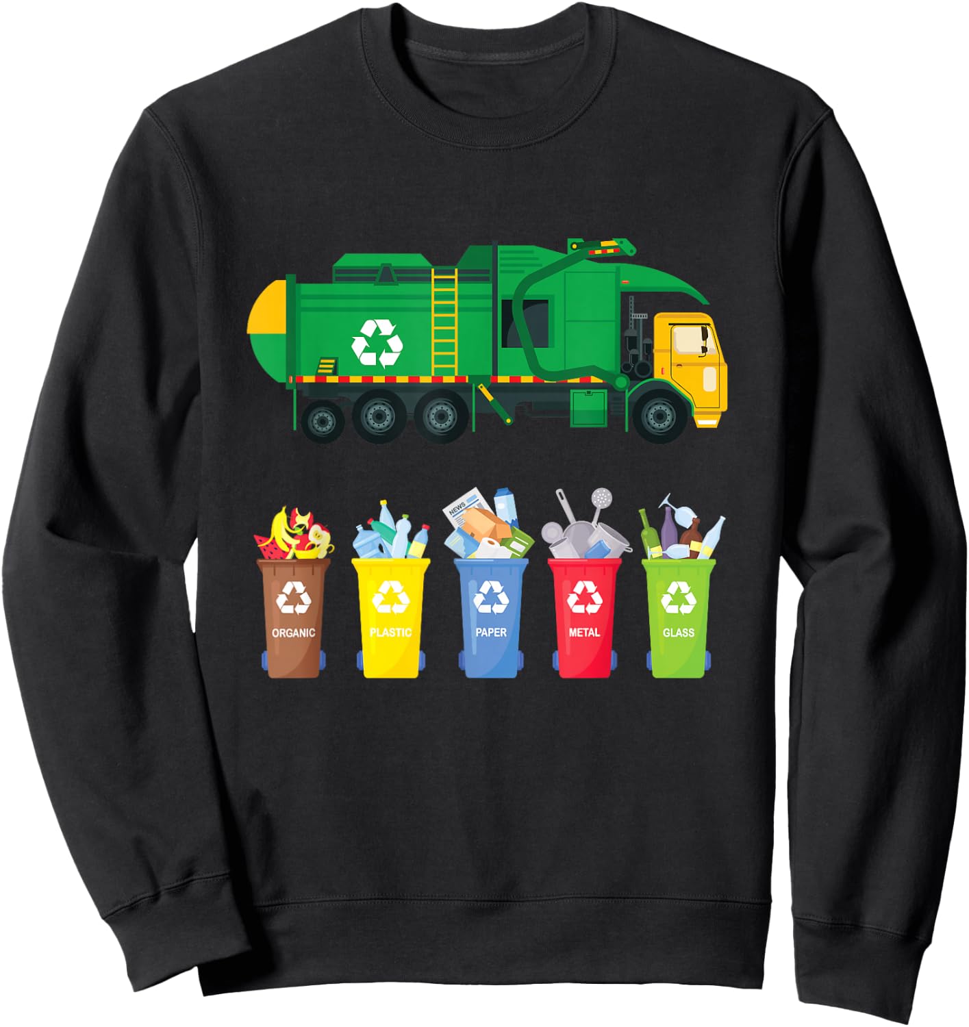 Recycling Trash Truck Kids Garbage Truck Sweatshirt - Sweatshirt | Black