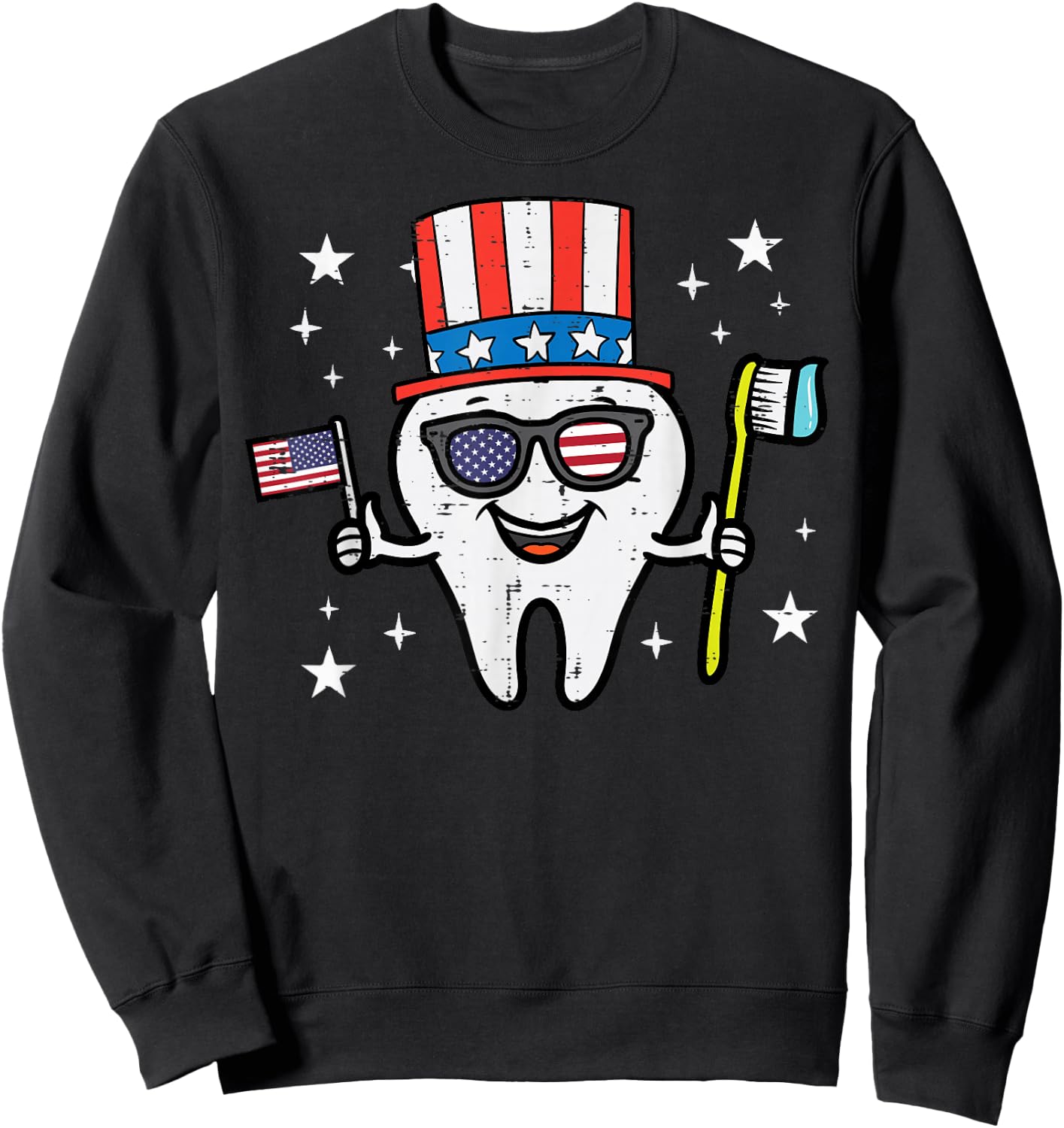 4th Of July Dentist Tooth Dental Patriotic Women Men Kids Sweatshirt - Sweatshirt | Black