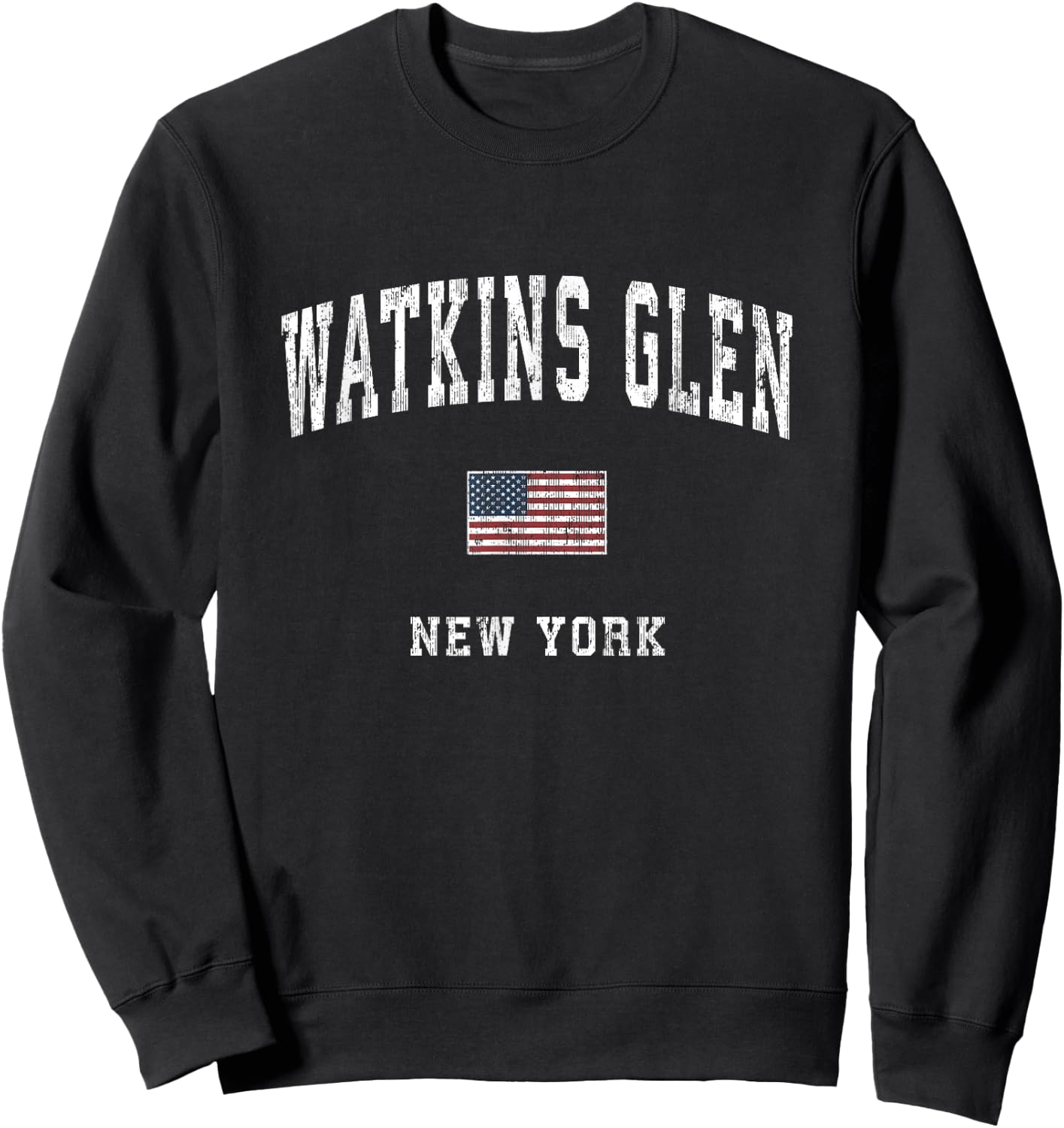 Watkins Glen New York NY Vintage American Flag Sports Design Sweatshirt - Sweatshirt | Black