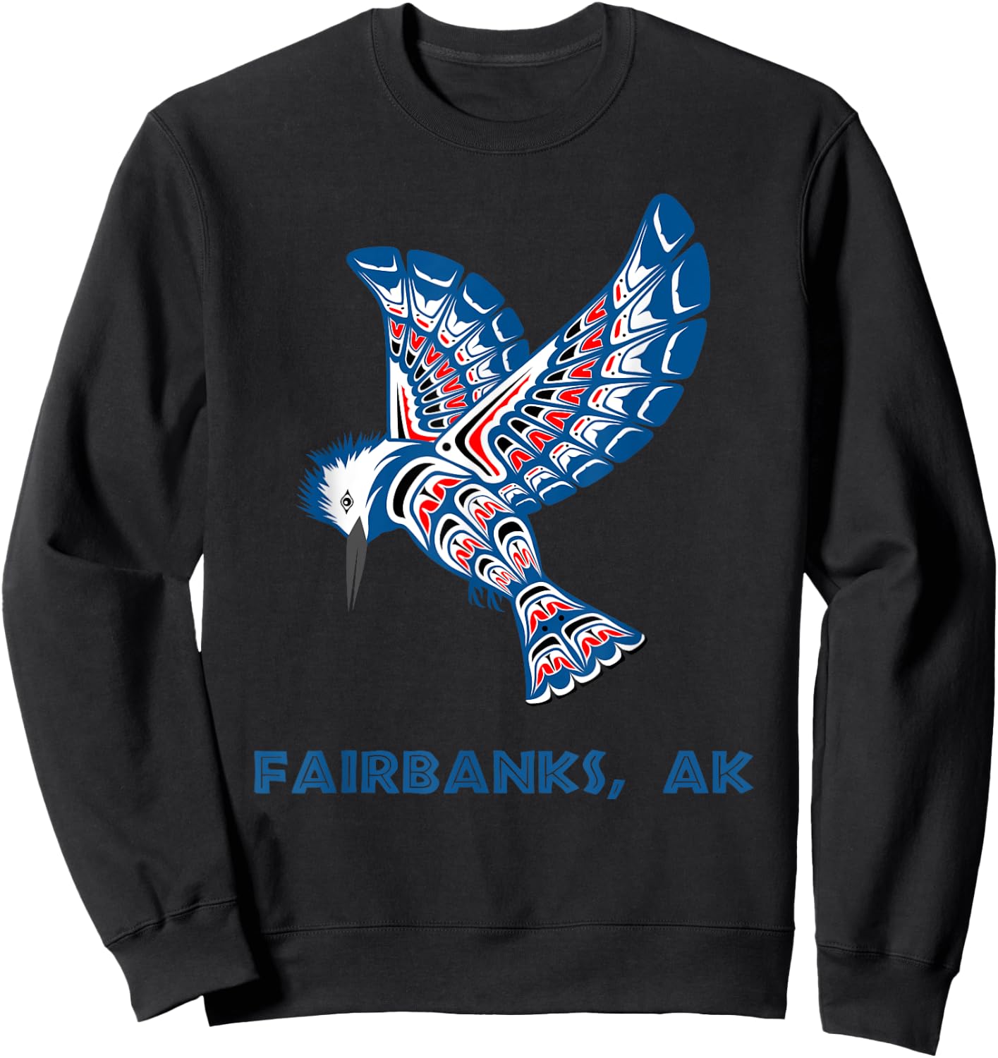 Fairbanks Alaska Kingfisher Native American Indian Bird Art Sweatshirt - Sweatshirt | Black