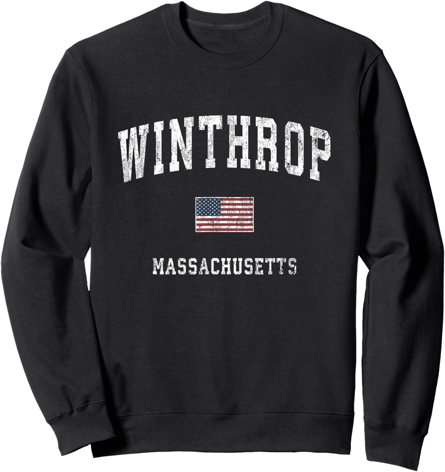 Winthrop Massachusetts MA Vintage American Flag Sports Kids Men Sweatshirt - Sweatshirt | Black