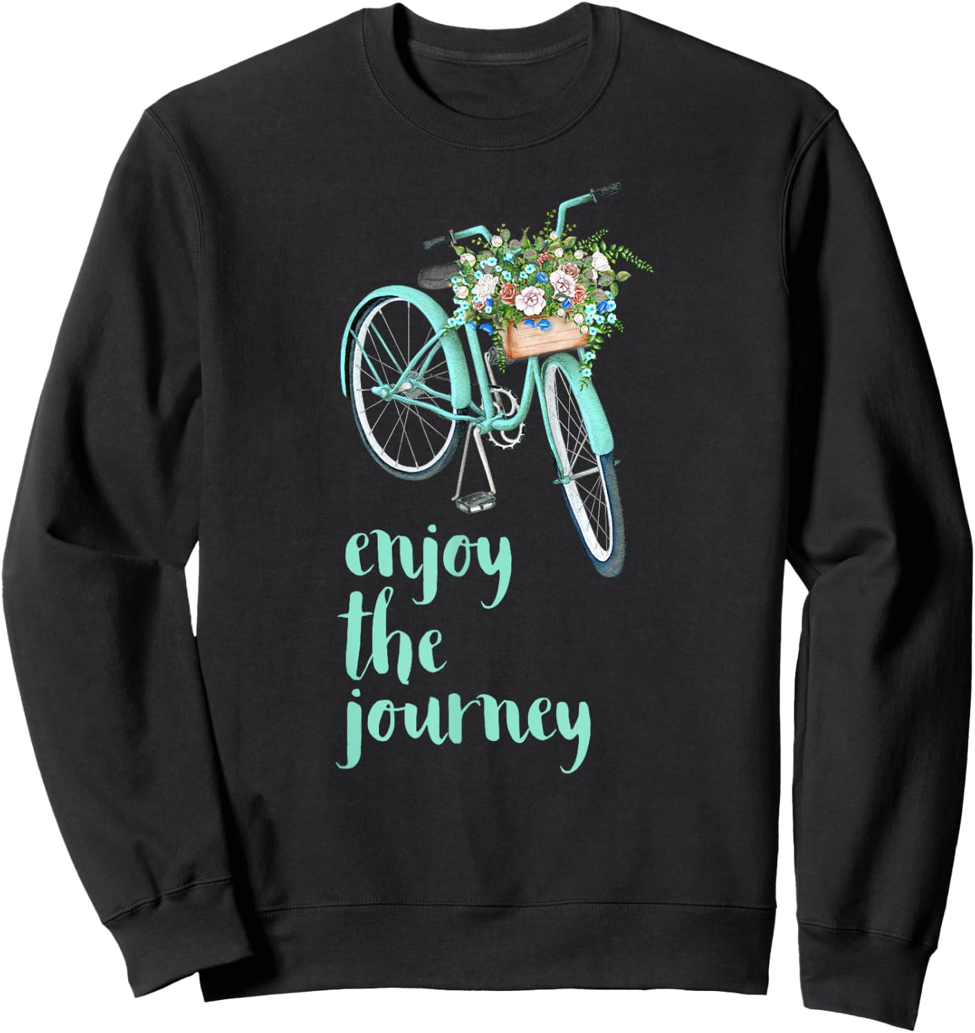 Enjoy the Journey Cycling Green Bicycle with Flowers Sweatshirt - Sweatshirt | Black