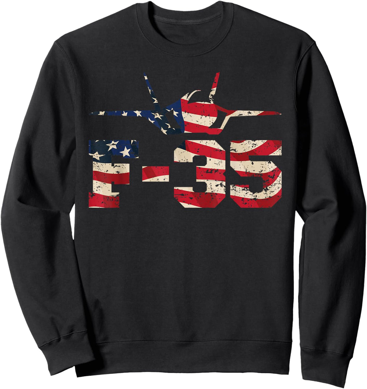 F 35 Fighter Jet Distressed USA Flag Overlay Kids Men Sweatshirt - Sweatshirt | Black