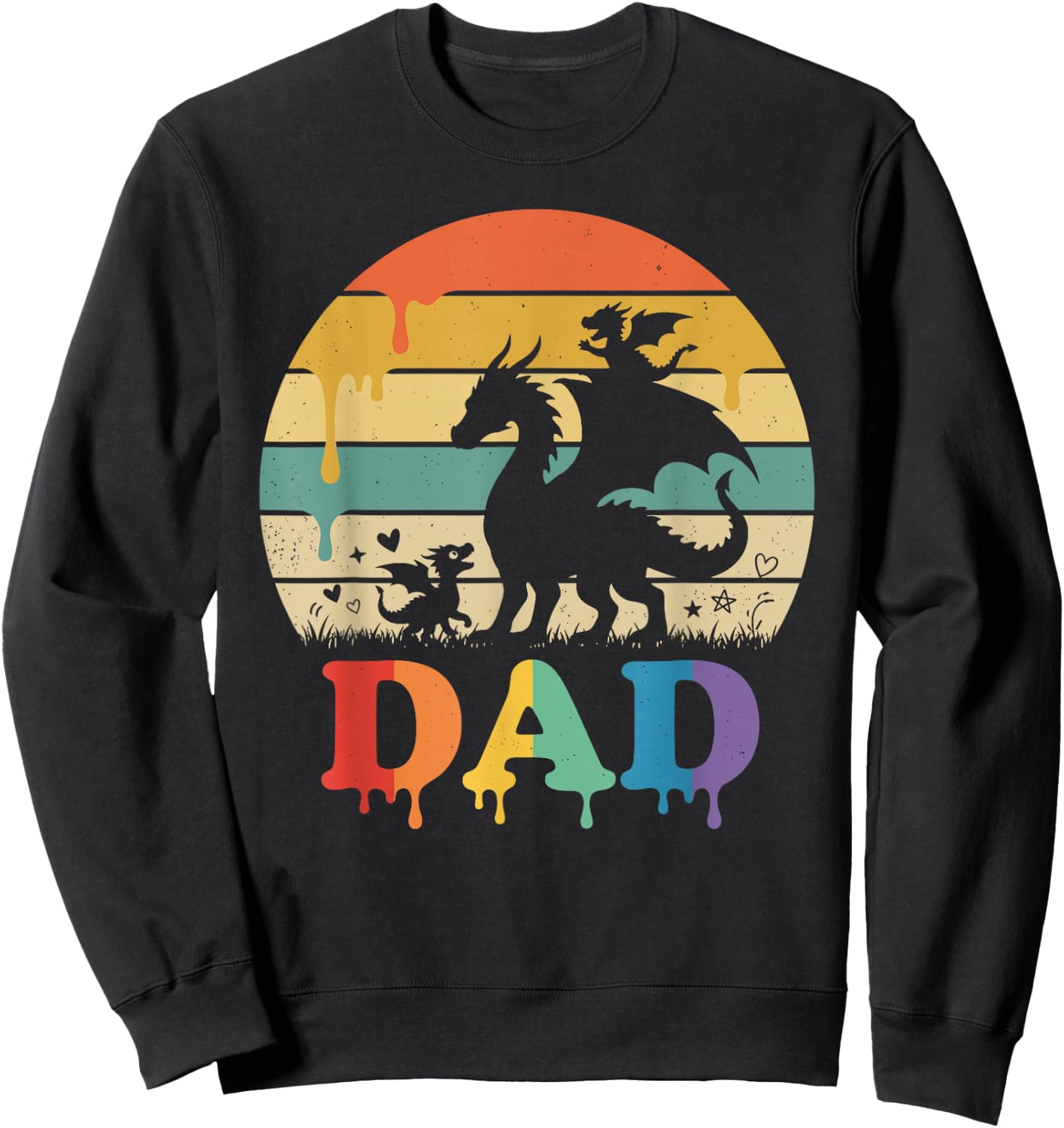 Drip Sunset Dragon Dad Grandpa Father's Day Sweatshirt - Sweatshirt | Black