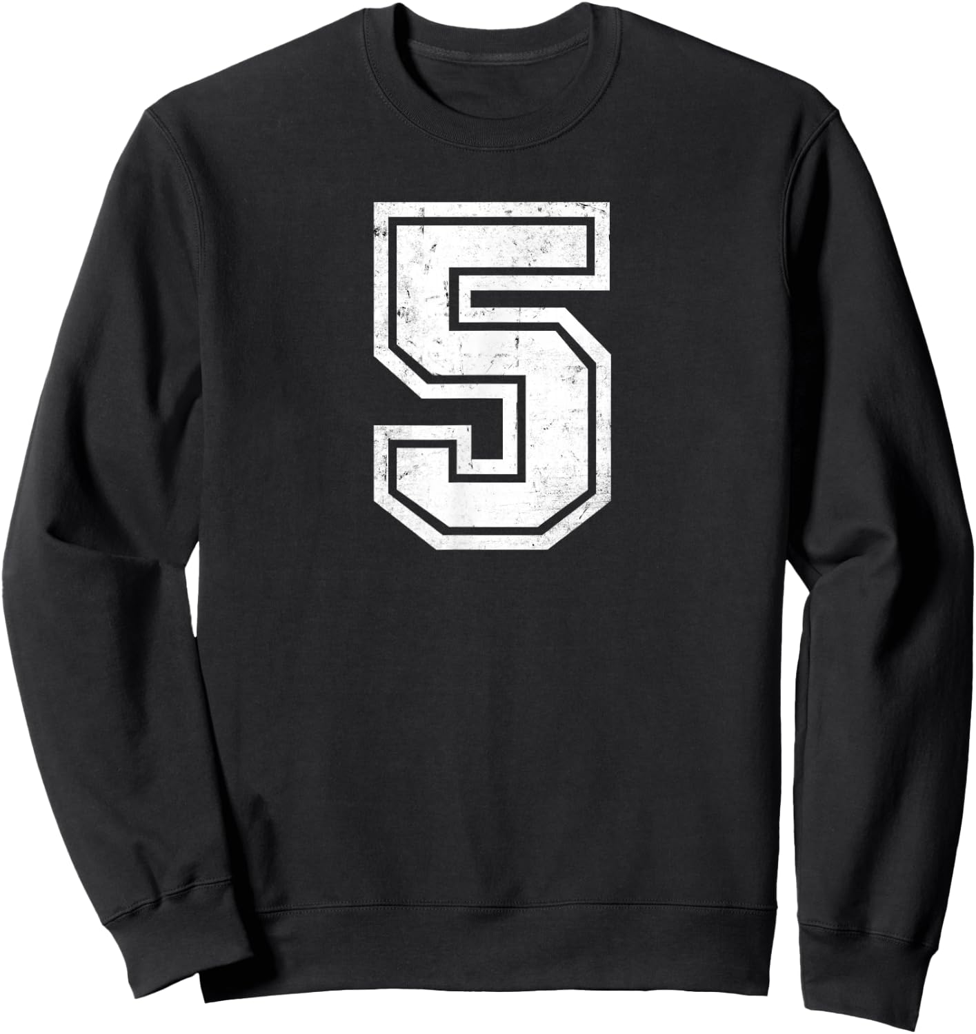 Number #5 Sport Distressed Varsity Number Sweatshirt - Sweatshirt | Black