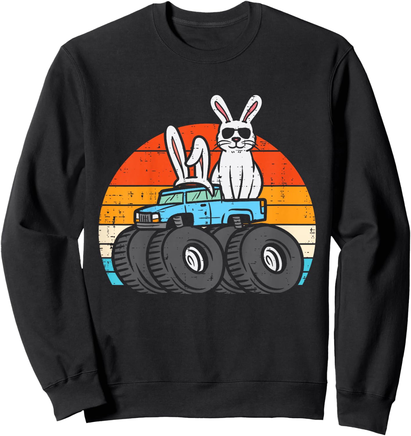 Kids Easter Bunny Rabbit Monster Trucks Retro Boys Kids Toddler Sweatshirt - Sweatshirt | Black