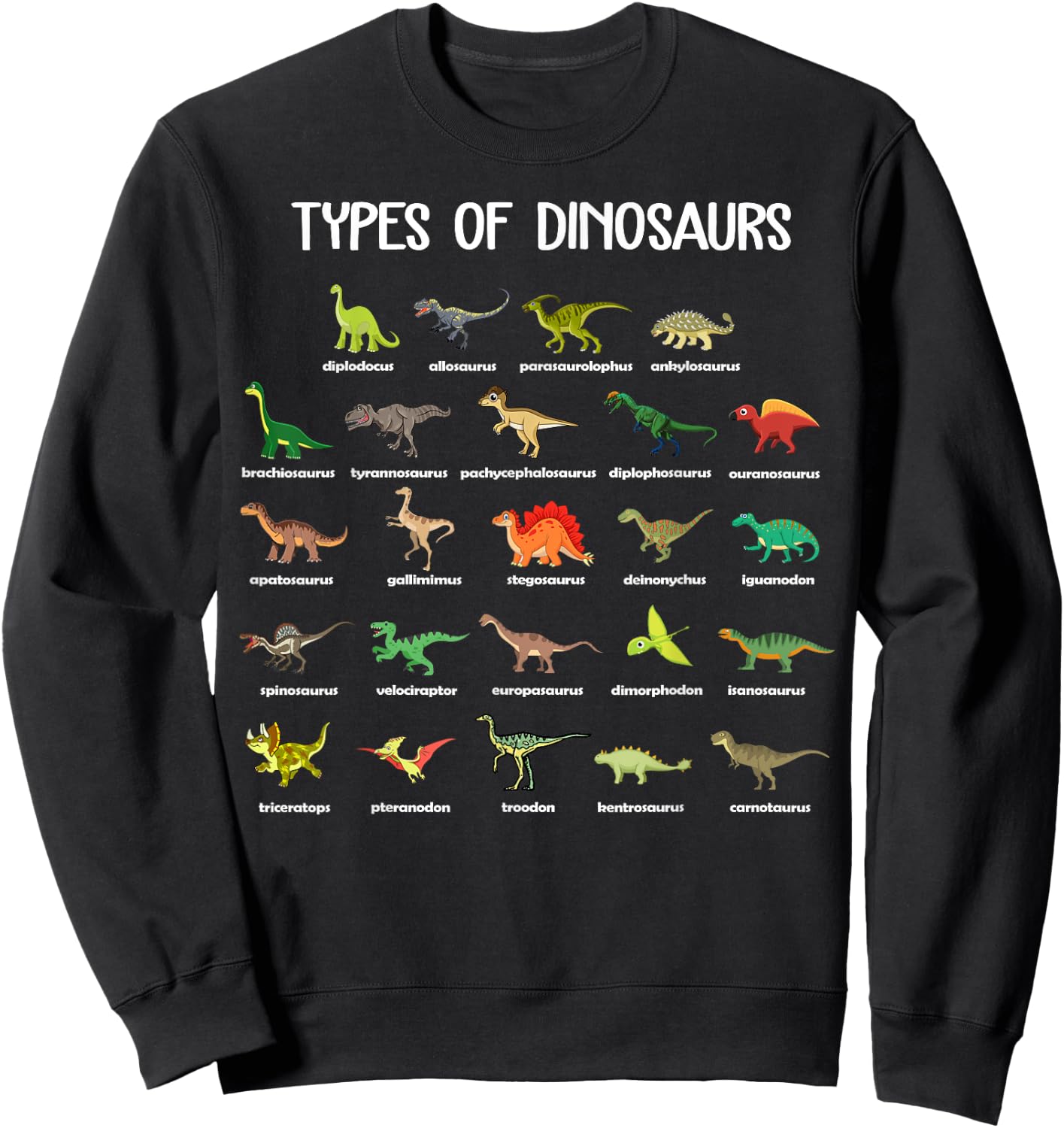 Type Of Dinosaurs Diplodocus Allosaurus Ankylosaurus Sweatshirt - Sweatshirt | Black