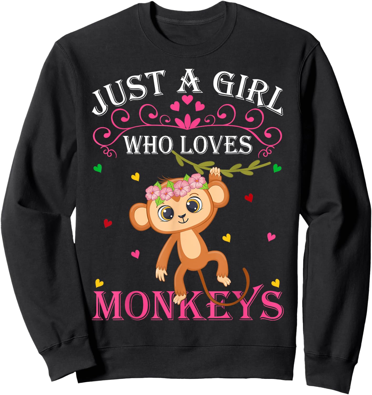 Just A Girl Who Loves Monkeys Cute Monkey Lover Kids Sweatshirt - Sweatshirt | Black