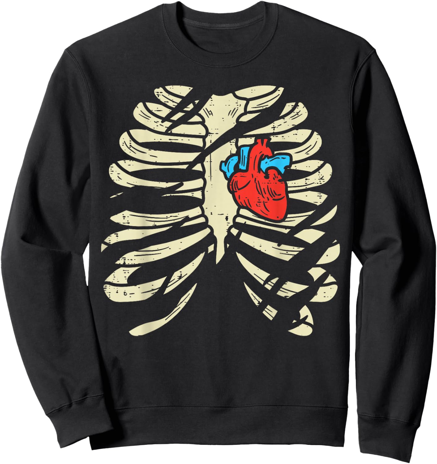 Skeleton Rib Heart Scary Spooky Halloween Men Women Boys Kid Sweatshirt - Sweatshirt | Black