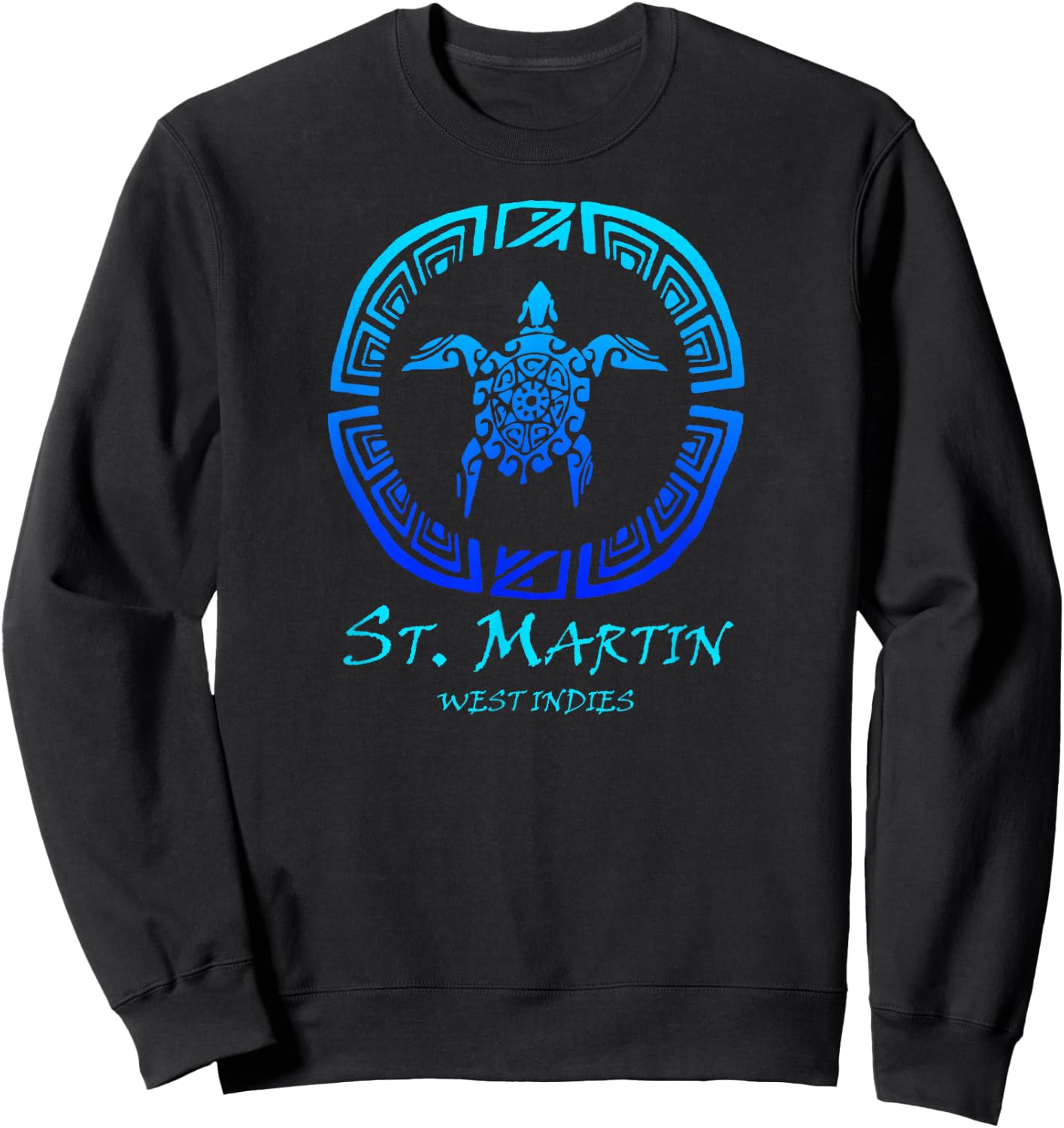 St. Martin, West Indies Vintage Retro Tribal Turtle Vacation Sweatshirt - Sweatshirt | Black