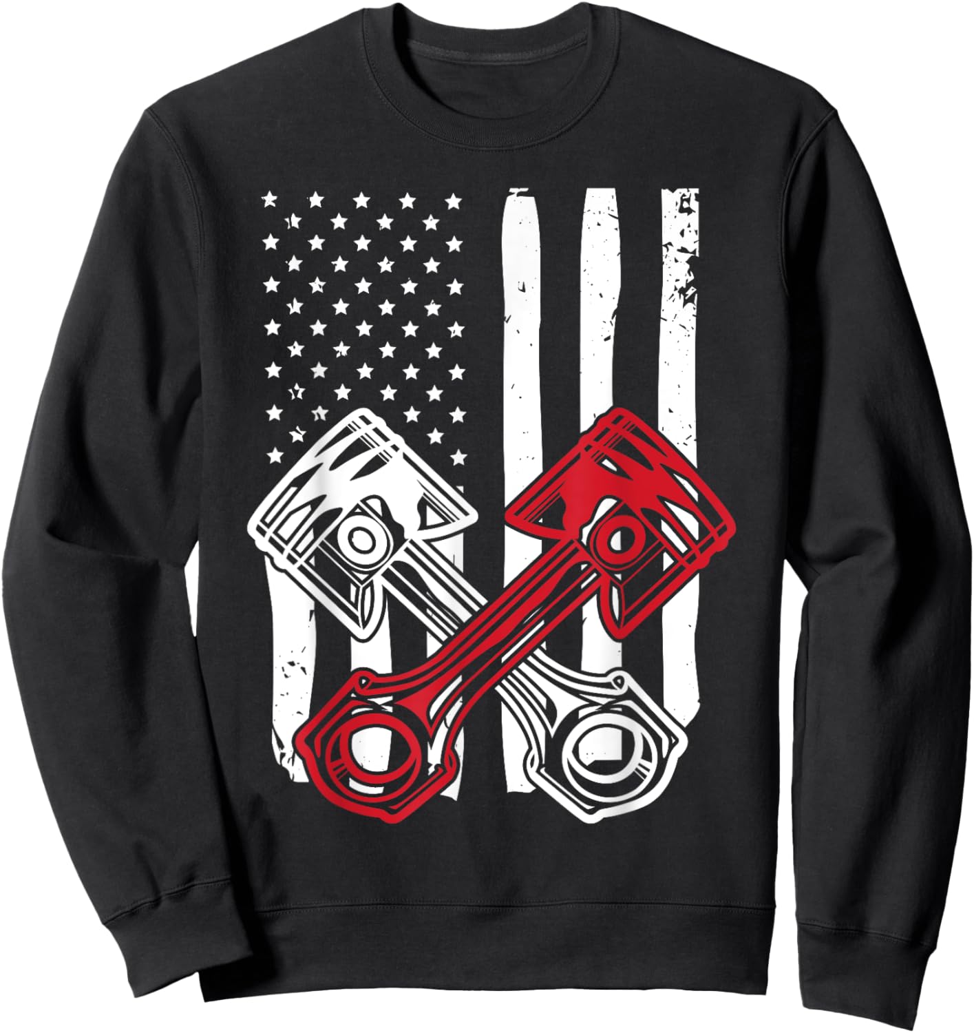 Vintage American Flag Piston Funny Muscle Car Mechanic Gift Men Sweatshirt - Sweatshirt | Black