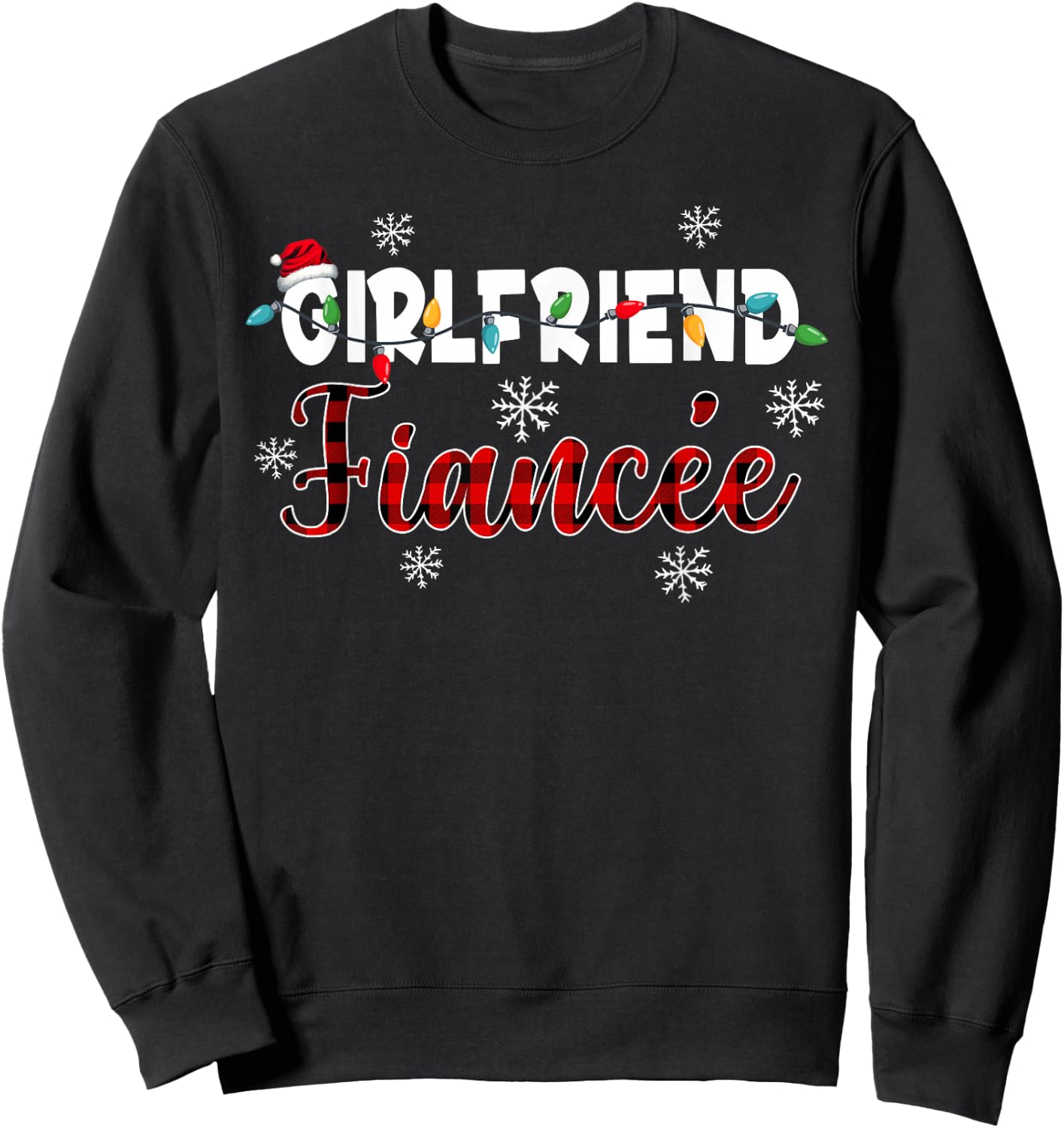 Fiancee Engaged Xmas Matching Couples Christmas Pajamas Sweatshirt - Sweatshirt | Black