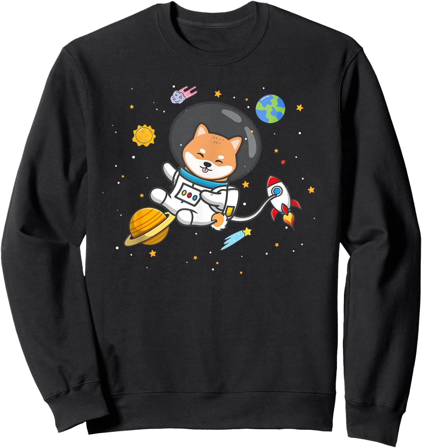 Kids Boys Doge Meme Lover Space Moon Shiba Inu Dog Sweatshirt - Sweatshirt | Black