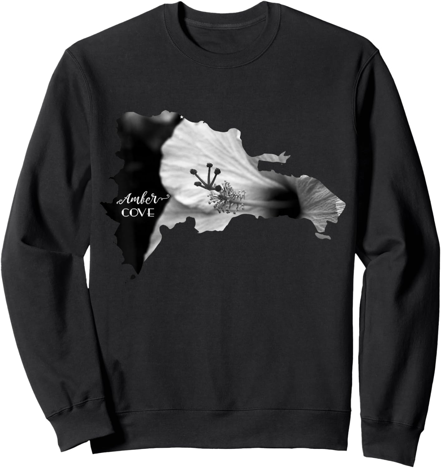 AMBER COVE Dominican Republic Map and Hibiscus Flower Sweatshirt - Sweatshirt | Black