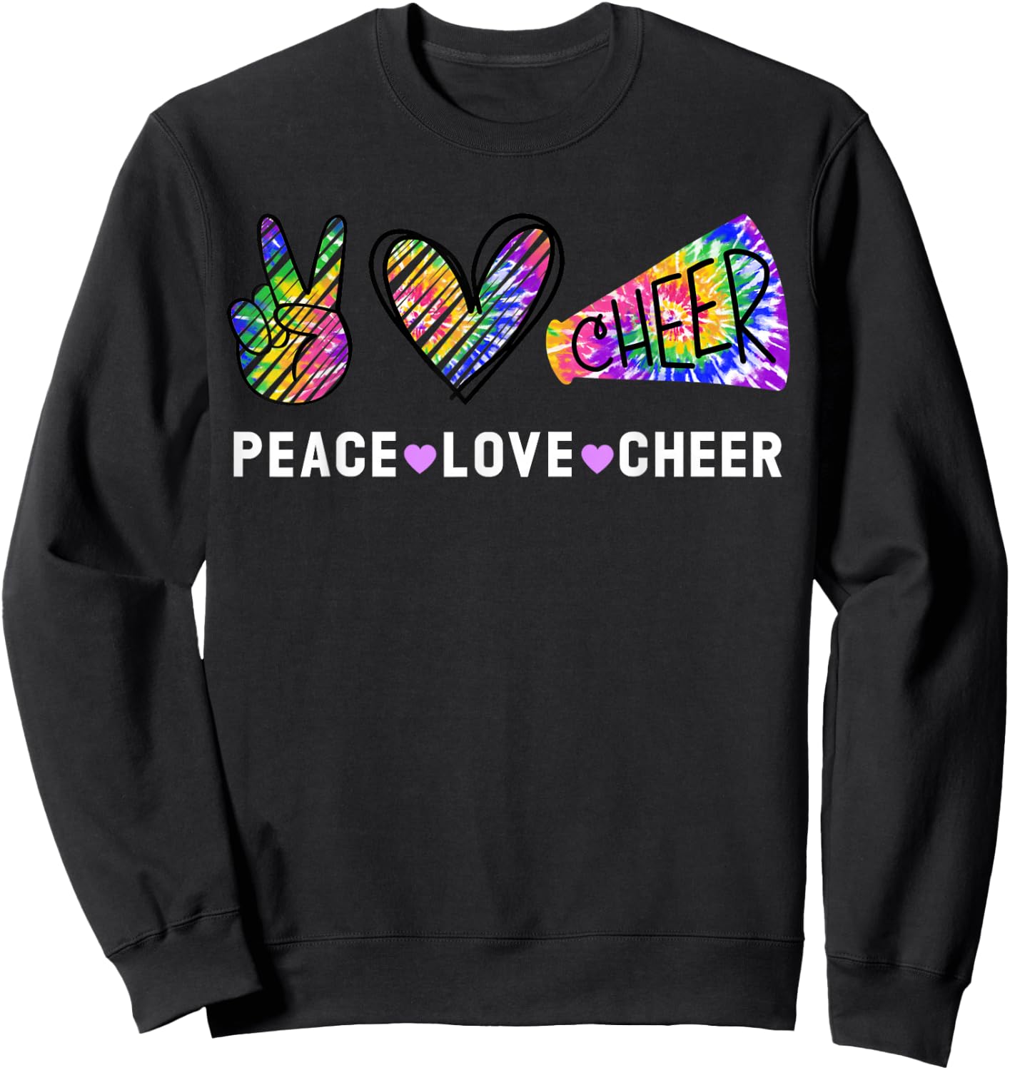 Peace Love Cheer Tie Dye Cheerleading for Cheerleader Cute Small Sweatshirt - Sweatshirt | Black