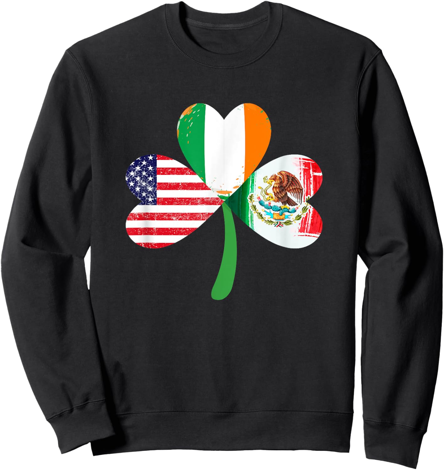 American Ireland Mexican Lucky Leaf Irish St. Patrick's Day Sweatshirt - Sweatshirt | Black