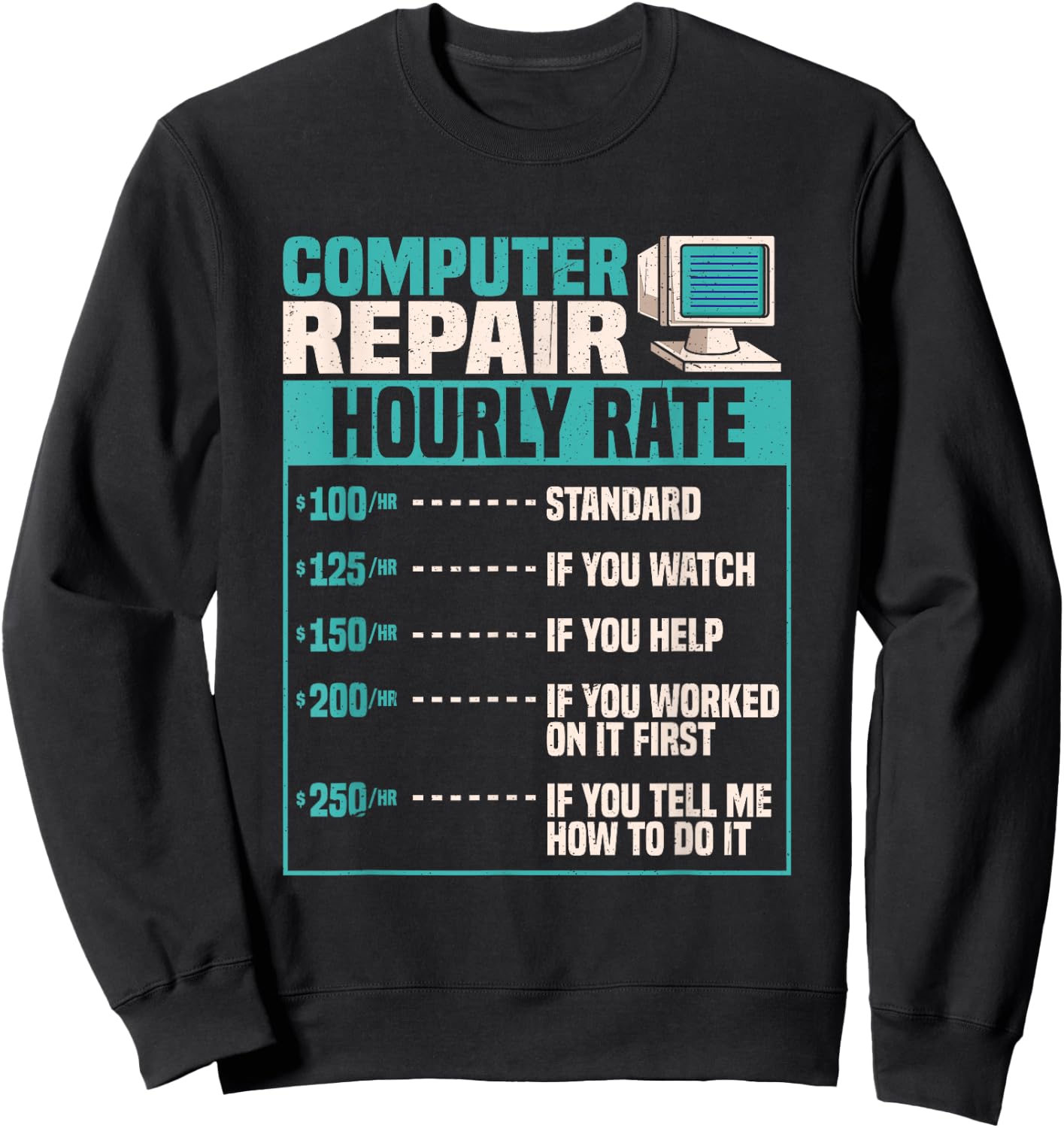Funny Computer Repair Hourly Rate Small Sweatshirt - Sweatshirt | Black