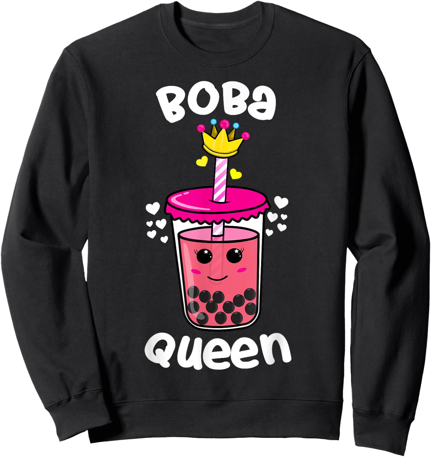 Boba Queen Love Cute Bubble Tea Lovers Women Girls Kids Gift Sweatshirt - Sweatshirt | Black