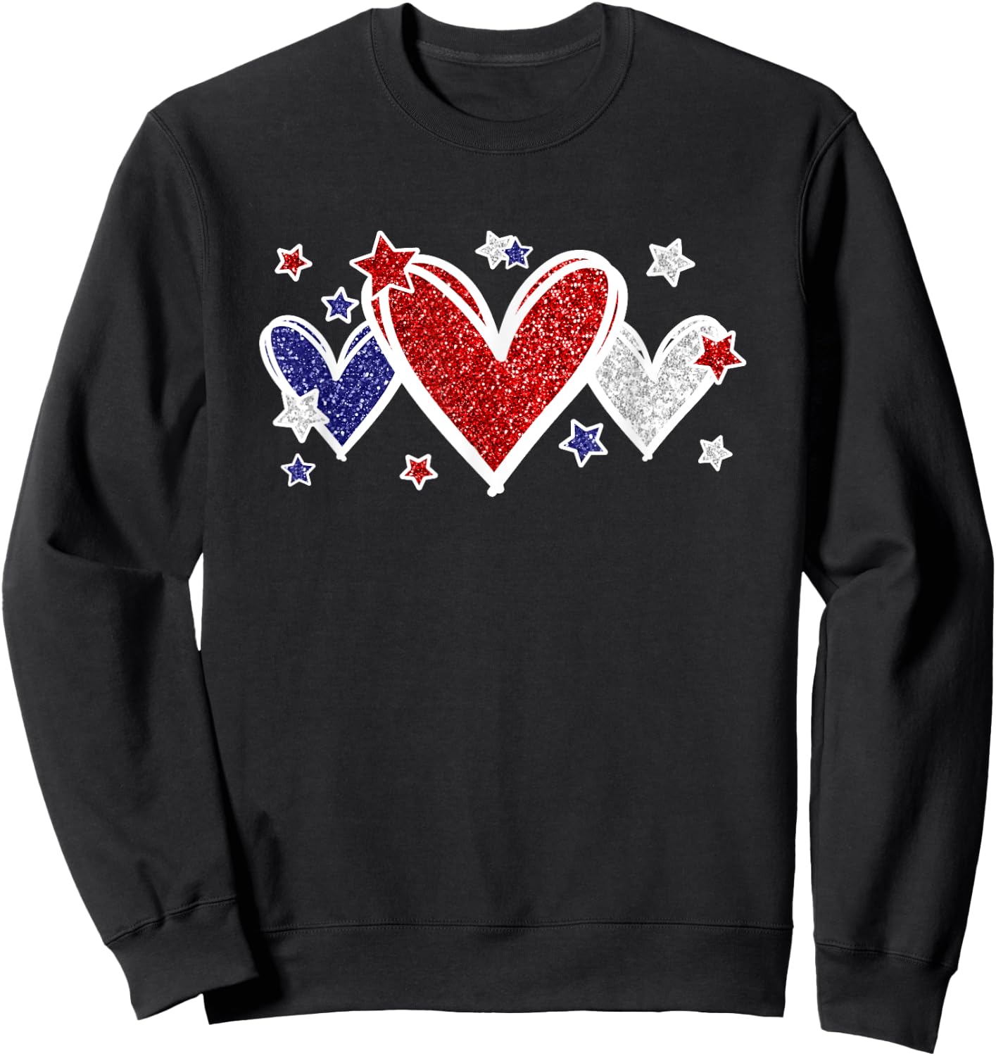 Cute Red White Blue Hearts And Stars For Patriotic Women Sweatshirt - Sweatshirt | Black