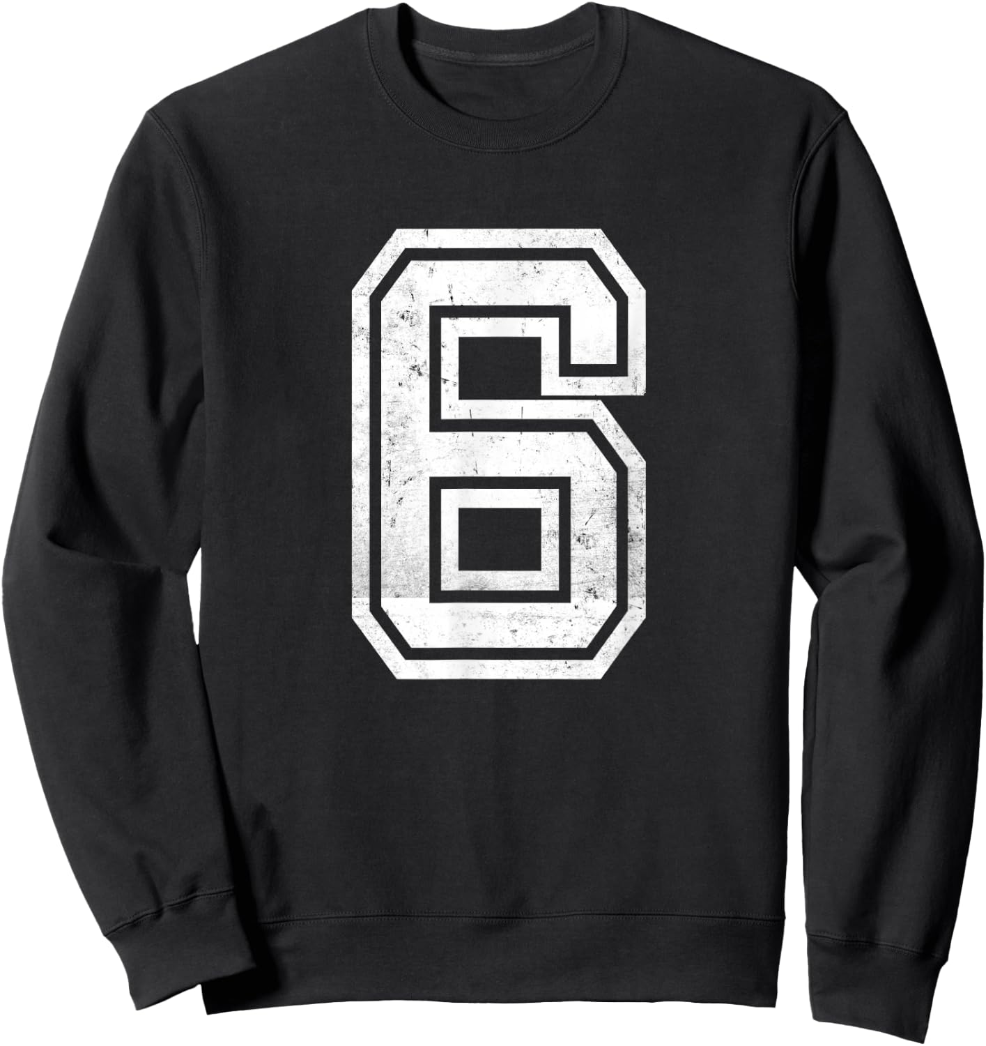 White Distressed Sports Team Number #6 Sweatshirt - Sweatshirt | Black