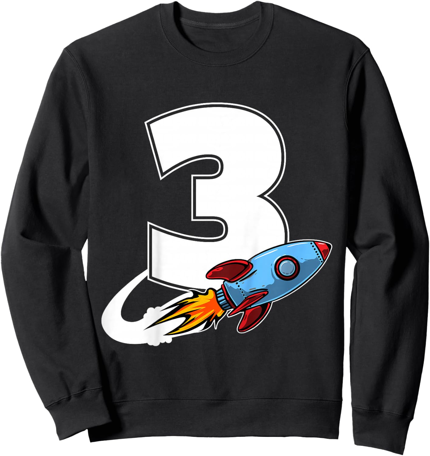 Outer Space 3 Year Old 3rd Birthday Three Rocket Ship Party Sweatshirt - Sweatshirt | Black