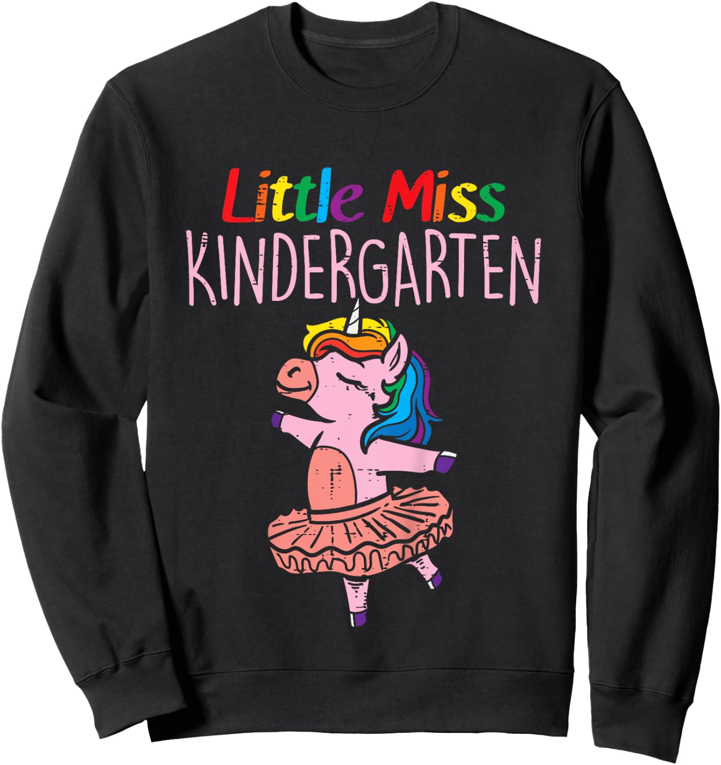 Little Miss Kindergarten Unicorn Back To School Day Girls Sweatshirt - Sweatshirt | Black