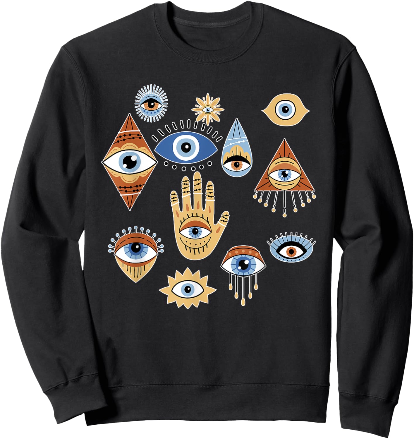 Evil Eye Curse Protection Hand of Hamsa Seeing Eyes Sweatshirt - Sweatshirt | Black