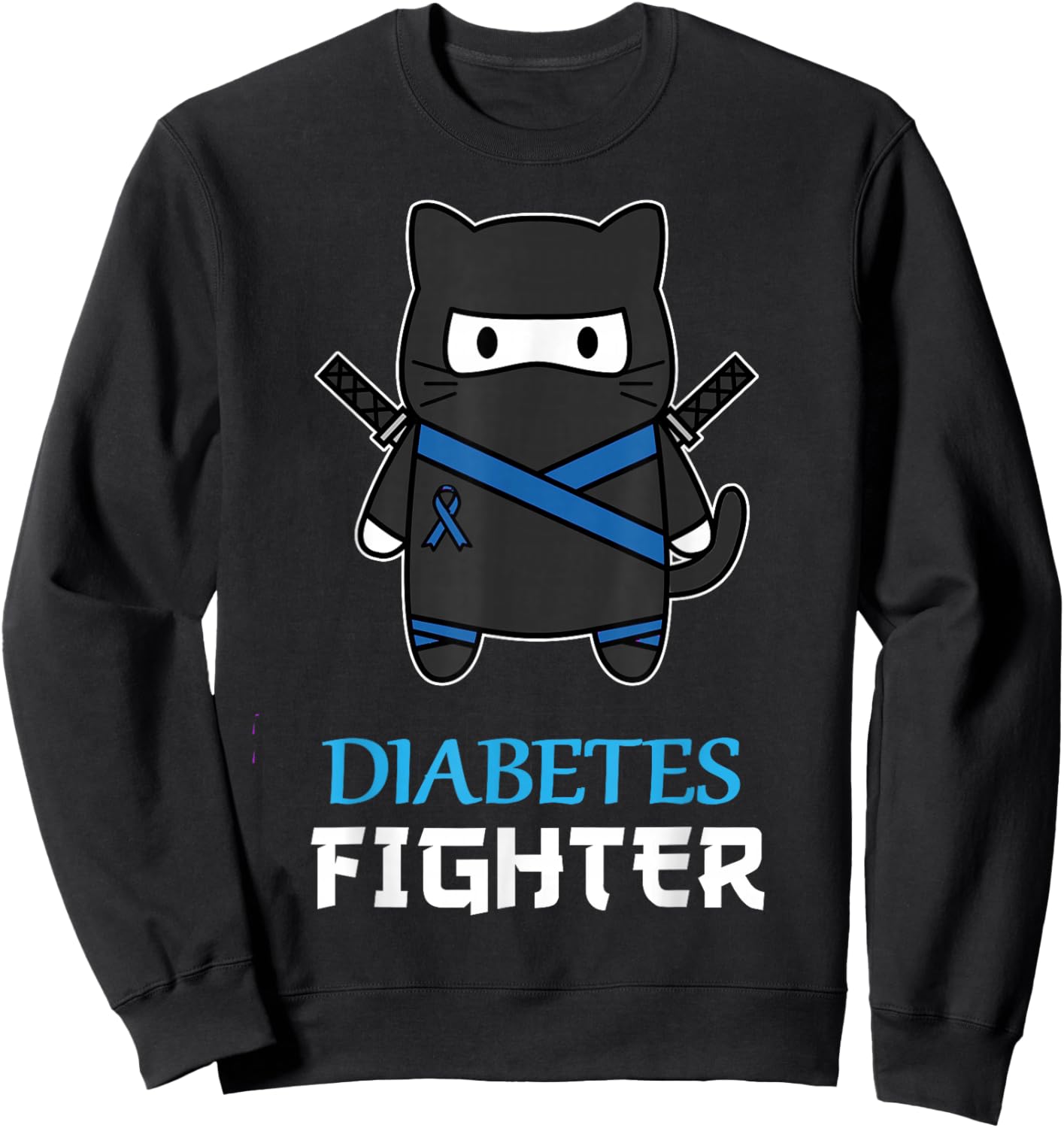 Diabetes Fighter Cat Ninja Awareness Diabetes Type 1 Sweatshirt - Sweatshirt | Black